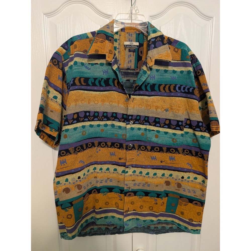VTG Casa Moda Men's Large Luxury Colorful Design Button Front Shirt